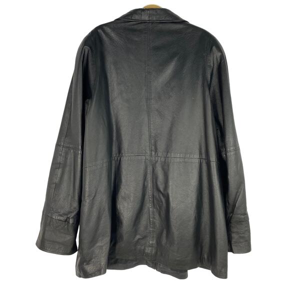 Vintage 80s NYDA Leather Jacket Women 1X Black Mid Length Baggy Full Zip - Picture 2 of 11